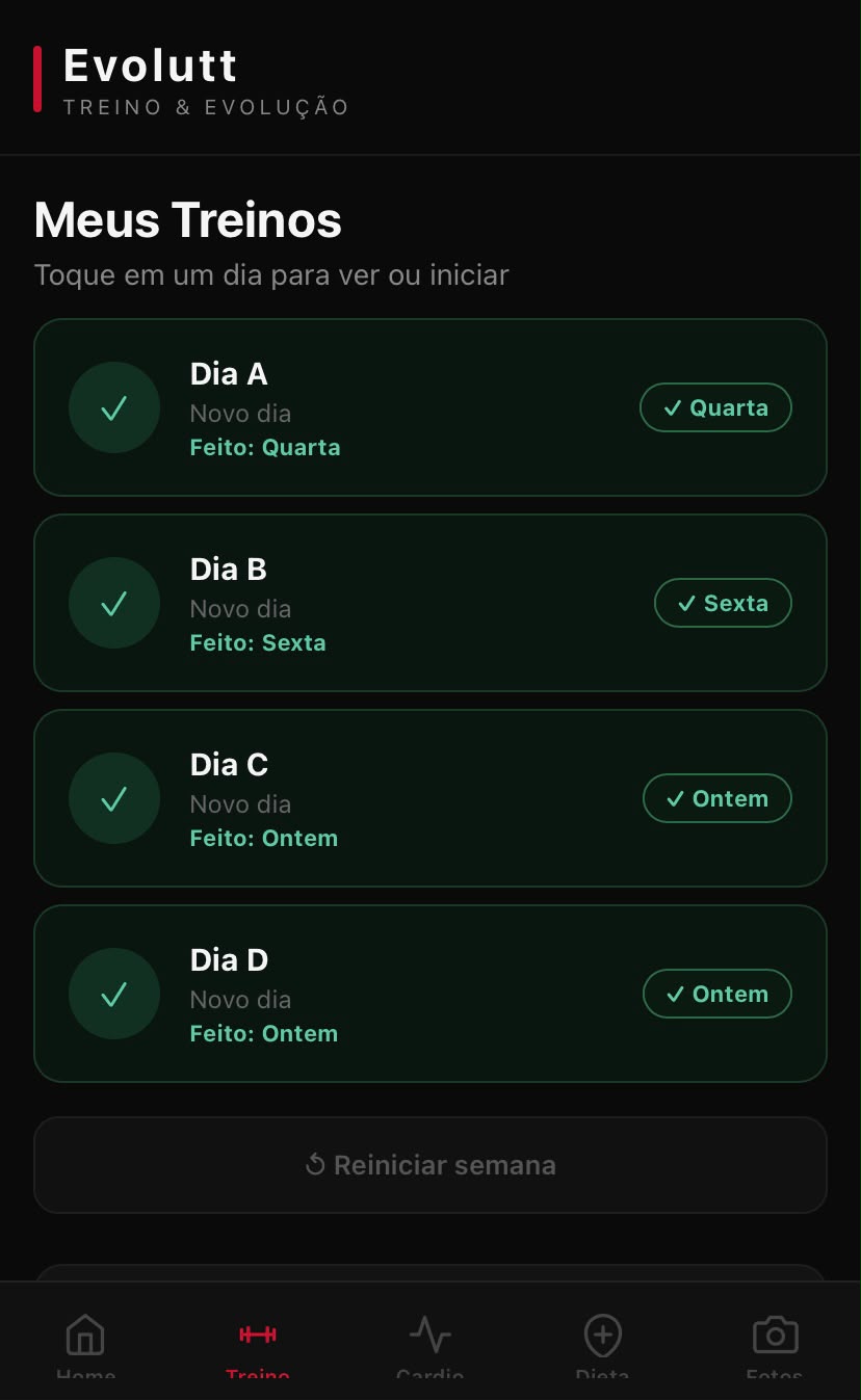 Meus treinos do aluno no Evolutt